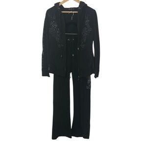 Y2K Rhinestone Design Black Sweat Suit